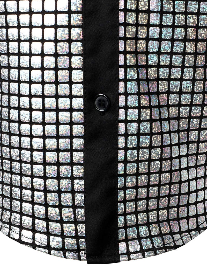JOGAL Boy's Dress Shirt Sequins Button Down Shirts 70s Disco Party Costume 8 Silver - Image 5
